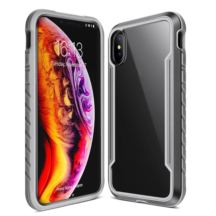 

For iPhone XS / X Blade Metal Clear PC + TPU Shocproof Protective Case(Grey)