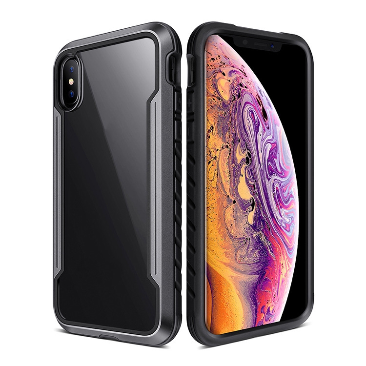 

For iPhone XS Max Blade Metal Clear PC + TPU Shocproof Protective Case(Grey Black)