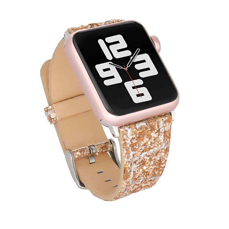 

For Apple Watch Series 6 & SE & 5 & 4 40mm / 3 & 2 & 1 38mm Glitter Sequins Leather Replacement Strap Watchband(Rose Gold)