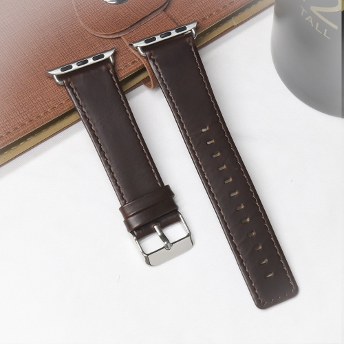 

For Apple Watch Series 6 & SE & 5 & 4 40mm / 3 & 2 & 1 38mm Square Tail Retro Crazy Horse Texture Genuine Leather Replacement Strap Watchband(Dark Brown)