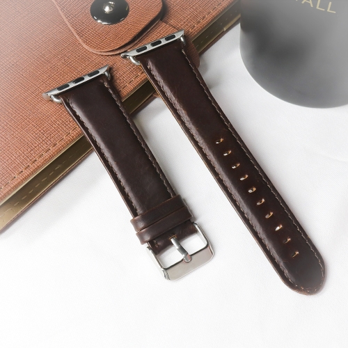 

For Apple Watch Series 6 & SE & 5 & 4 40mm / 3 & 2 & 1 38mm Round Tail Retro Crazy Horse Texture Genuine Leather Replacement Strap Watchband(Dark Brown)