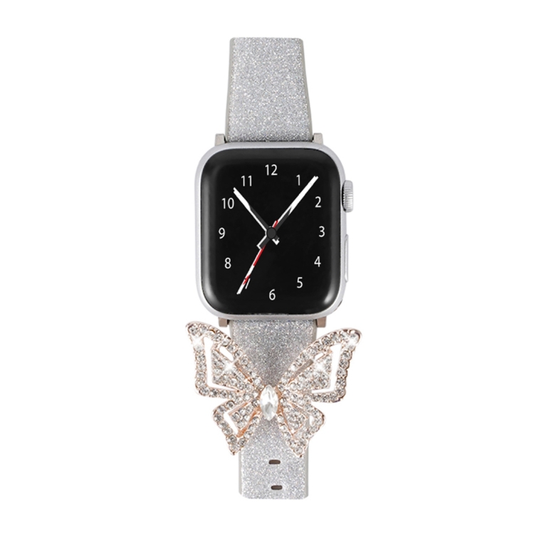 

For Apple Watch 5 & 4 44mm / 3 & 2 & 1 42mm Bowknot Glitter Diamond Replacement Strap Watchband(Silver)