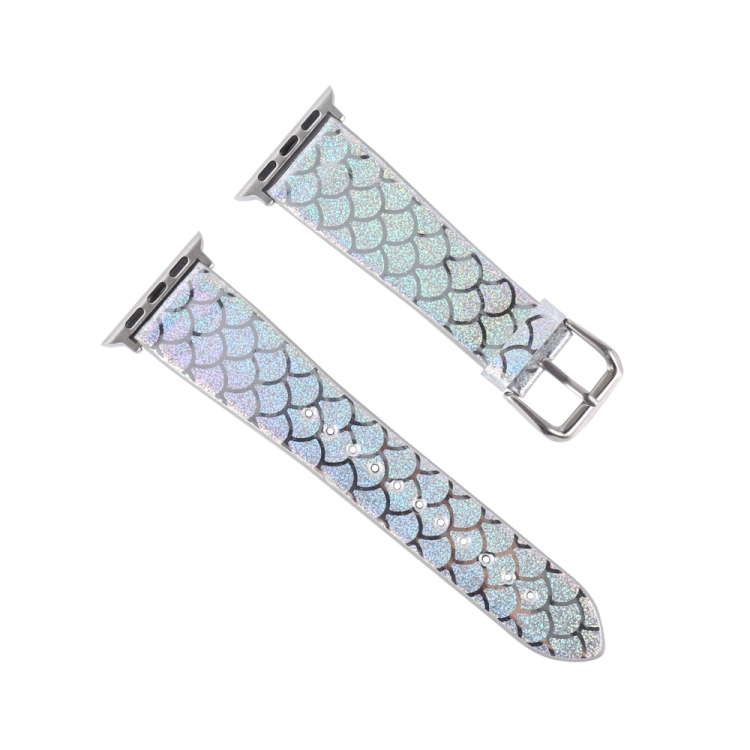 

For Apple Watch 5 & 4 40mm / 3 & 2 & 1 38mm Discolor Glitter Fish Scale Texture Replacement Strap Watchband(Silver)
