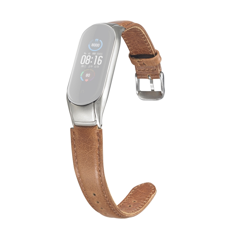 

For Xiaomi Mi Band 5 Leather Strap, Color:Brown