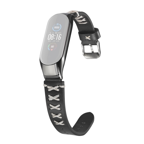 

For Xiaomi Mi Band 5 Leather Strap, Color:X-ray Black