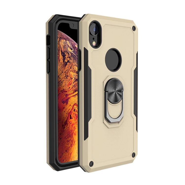 

For iPhone XR CD Pattern Magnetic Blade Armor Shockproof TPU + PC Case with 360 Degree Rotation Holder(Gold)