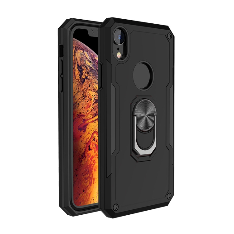 

For iPhone XR CD Pattern Magnetic Blade Armor Shockproof TPU + PC Case with 360 Degree Rotation Holder(Black)