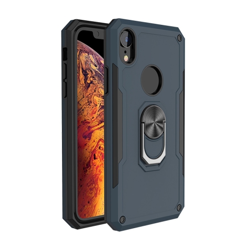 

For iPhone XR CD Pattern Magnetic Blade Armor Shockproof TPU + PC Case with 360 Degree Rotation Holder(Navy Blue)