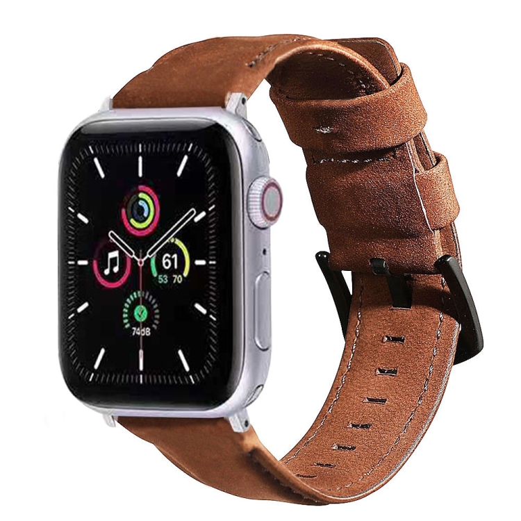 

For Apple Watch 5 & 4 44mm / 3 & 2 & 1 42mm Leather Replacement Strap Watchband(Coffee)