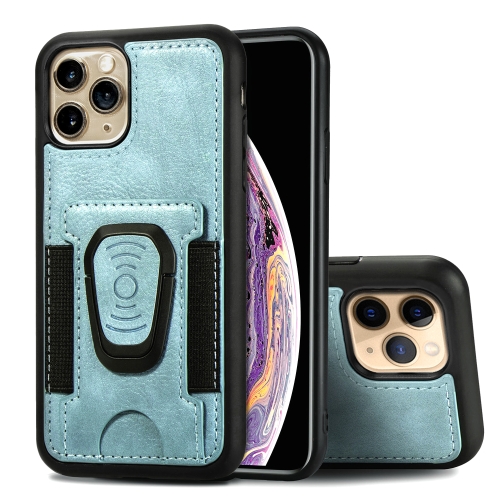 

For iPhone 11 Magnetic Shockproof PU + TPU Case with Card Slot & Ring Holder(Blue)