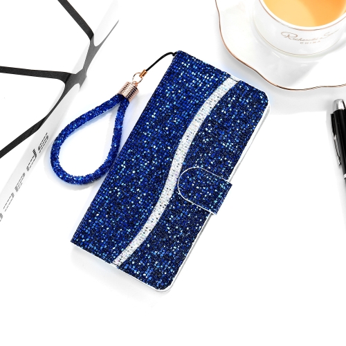 

For Samsung Galaxy Note 20 Ultra Glitter Powder Horizontal Flip Leather Case with Card Slots & Holder & Lanyard(Blue)