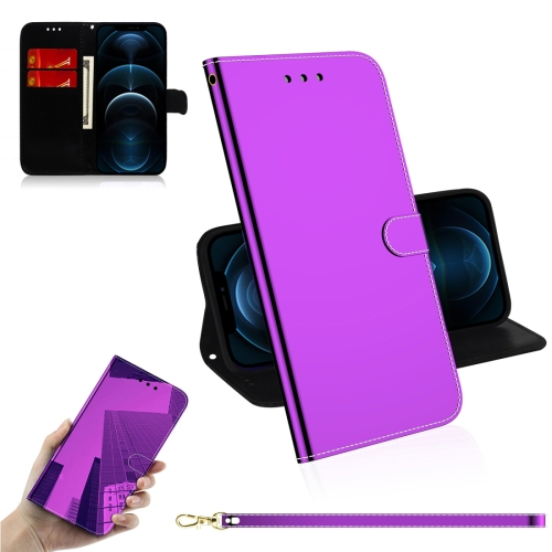 

For iPhone 12 Pro Max Imitated Mirror Surface Horizontal Flip Leather Case with Holder & Card Slots & Wallet & Lanyard(Purple)