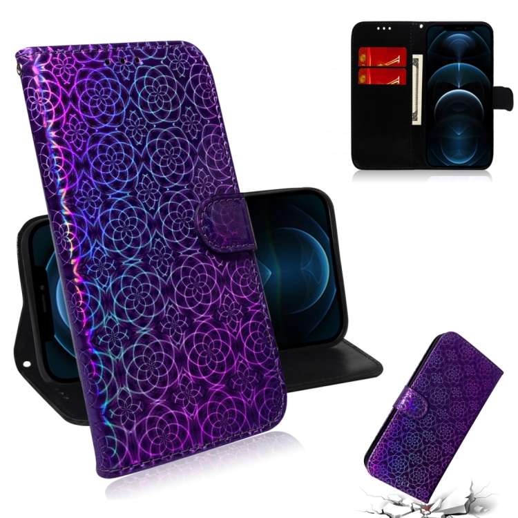 

For iPhone 12 Pro Max Solid Color Colorful Magnetic Buckle Horizontal Flip PU Leather Case with Holder & Card Slots & Wallet & Lanyard(Purple)
