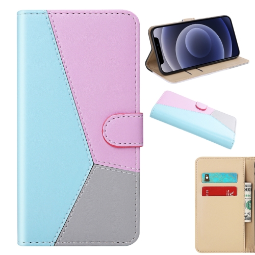 

For iPhone 12 mini Tricolor Stitching Horizontal Flip TPU + PU Leather Case with Holder & Card Slots & Wallet(Blue)