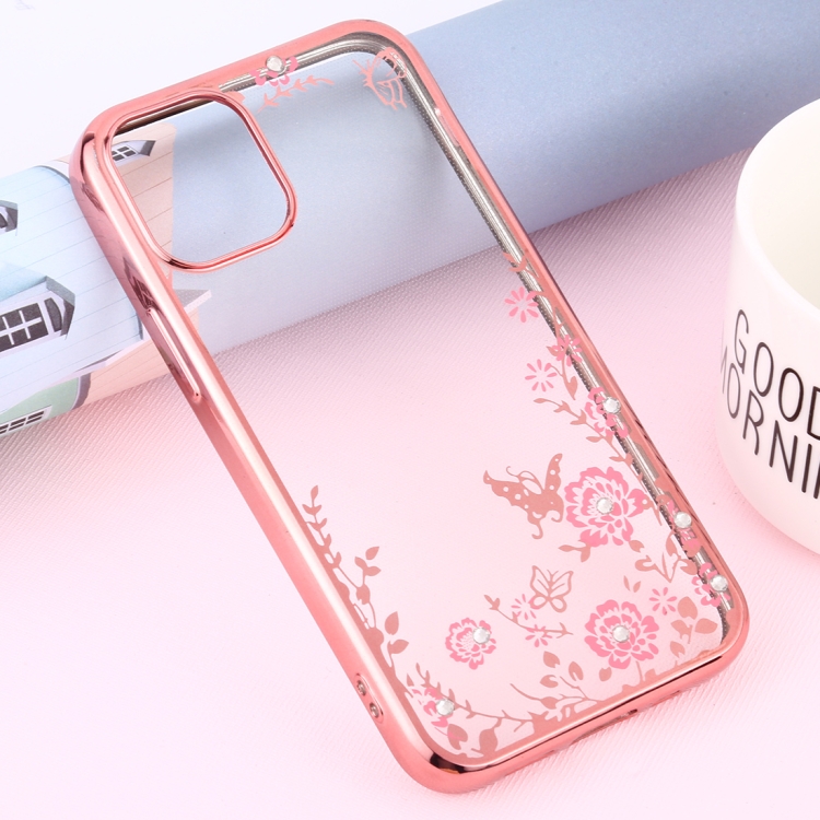 

For iPhone 12 Pro Max Flowers Patterns Electroplating Soft TPU Protective Cover Case(Rose Gold)