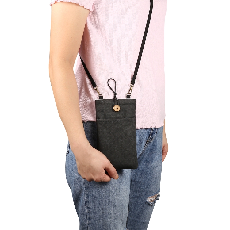 

Universal Double Pocket Linen Mobile Phone Storage Shoulder Bag for iPhone 12 / 12 Pro / 12 Pro Max / Below 6.9 inch Smart Phones(Black)