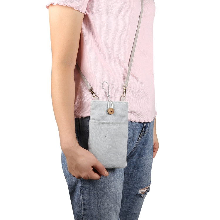 

Universal Double Pocket Linen Mobile Phone Storage Shoulder Bag for iPhone 12 / 12 Pro / 12 Pro Max / Below 6.9 inch Smart Phones(Silver Grey)