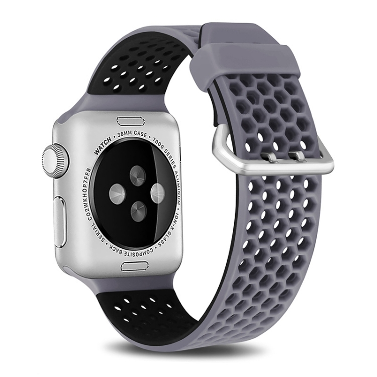 

For Apple Watch Series 6 & SE & 5 & 4 40mm / 3 & 2 & 1 38mm Two-tone Honeycomb Breathable Silicone Sports Strap(Grey Black)