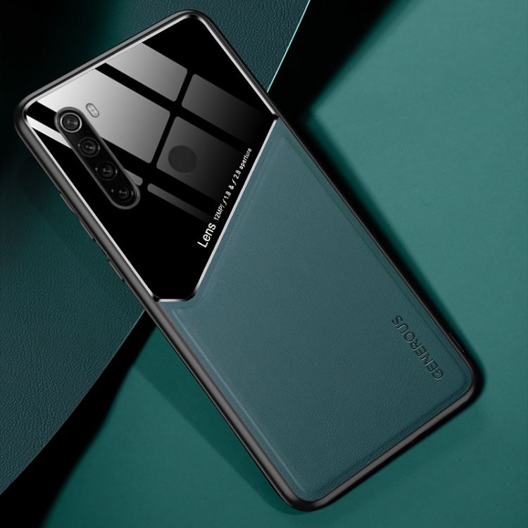 

For Xiaomi Redmi Note 8 All-inclusive Leather + Organic Glass Phone Case with Metal Iron Sheet(Dark Green)