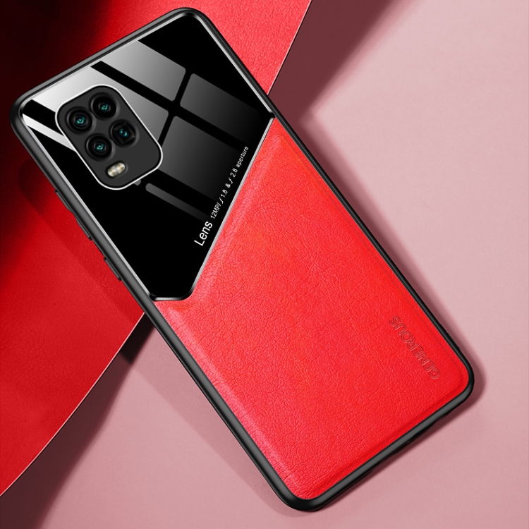 

For Xiaomi Mi 10 Youth All-inclusive Leather + Organic Glass Phone Case with Metal Iron Sheet(Red)