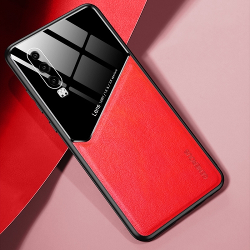 

For Huawei P30 All-inclusive Leather + Organic Glass Protective Case with Metal Iron Sheet(Red)