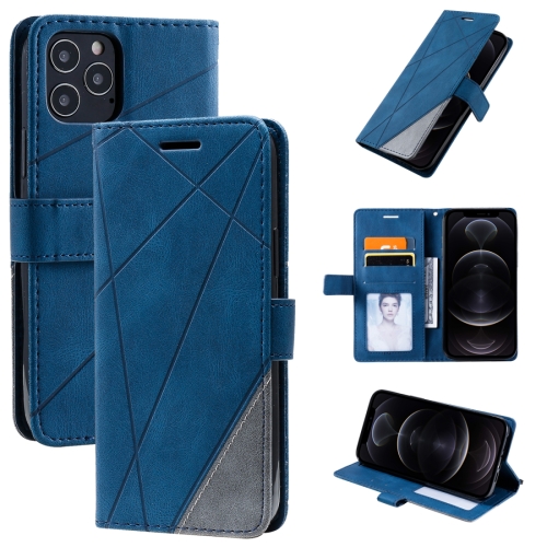 

For iPhone 12 / 12 Pro Skin Feel Splicing Horizontal Flip Leather Case with Holder & Card Slots & Wallet & Photo Frame(Blue)