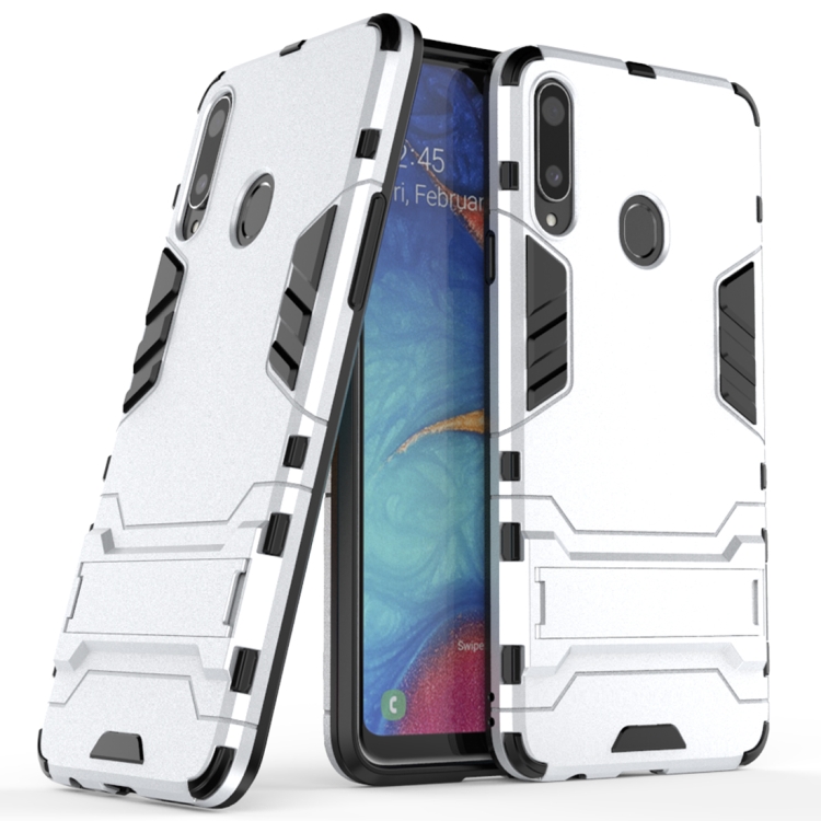 

For Samsung Galaxy A20s PC + TPU Shockproof Case with Holder(Silver)