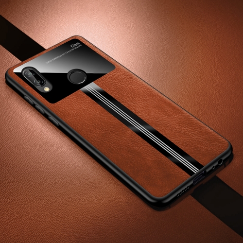 

For Huawei P20 Lite / Nova 3e Leather Texture PU + Glass + TPU Shockproof Protective Case(Brown)