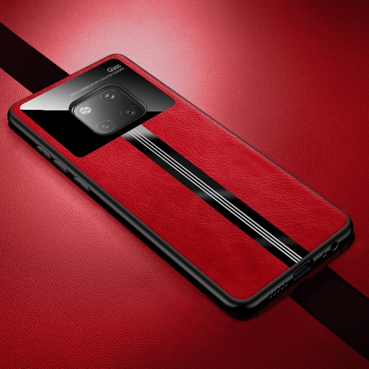 

For Huawei Mate 20 Pro Leather Texture PU + Glass + TPU Shockproof Protective Case(Red)