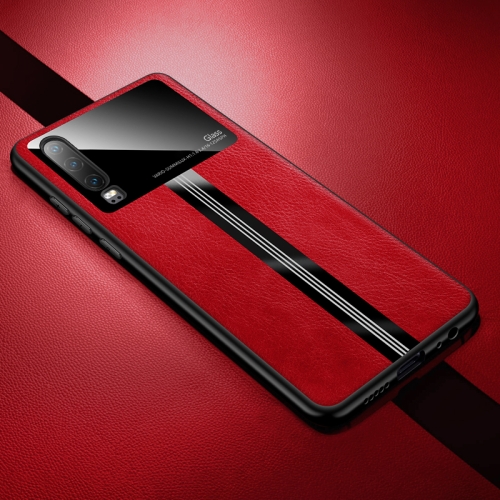 

For Huawei P30 Leather Texture PU + Glass + TPU Shockproof Protective Case(Red)