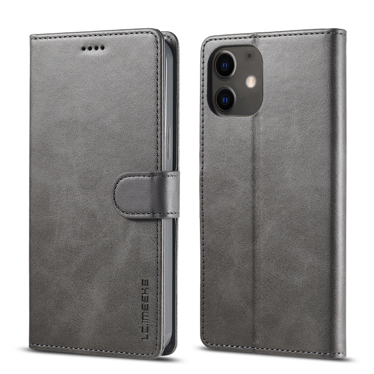 

For iPhone 12 / 12 Pro LC.IMEEKE Calf Texture Horizontal Flip Leather Case with Holder & Card Slots & Wallet(Grey)