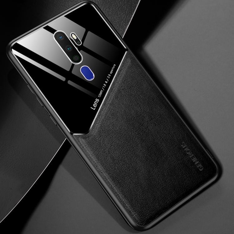 

For OPPO A11x / A9(2020) All-inclusive Leather + Organic Glass Protective Case with Metal Iron Sheet(Black)