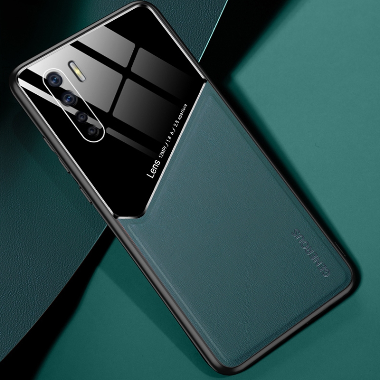 

For OPPO A91 All-inclusive Leather + Organic Glass Protective Case with Metal Iron Sheet(Green)
