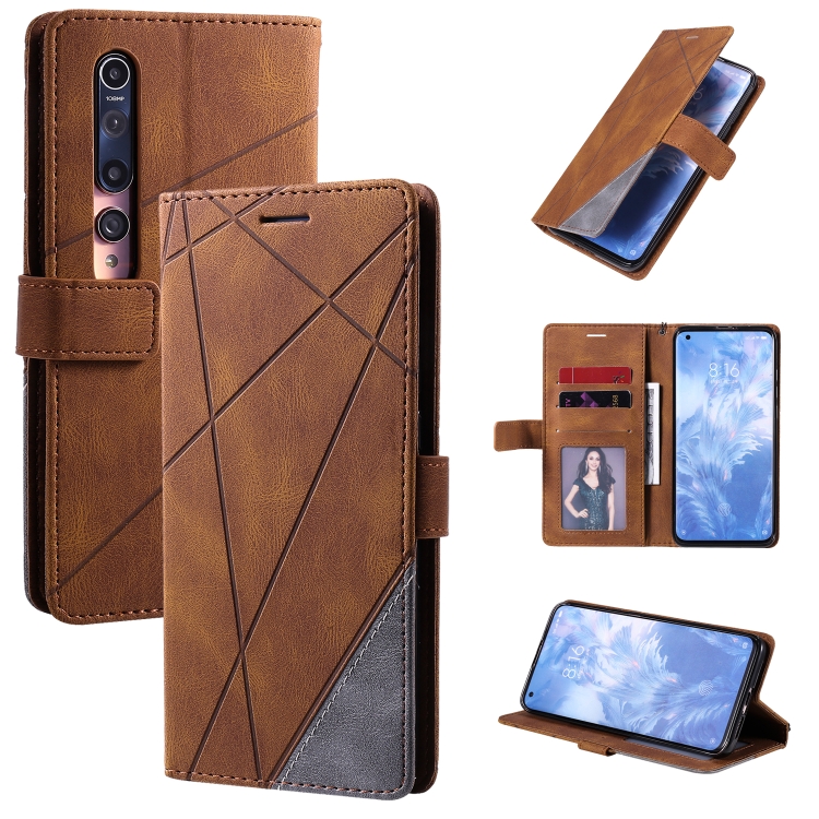 

For Xiaomi Mi 10 5G / Mi 10 Pro 5G Skin Feel Splicing Horizontal Flip Leather Case with Holder & Card Slots & Wallet & Photo Frame(Brown)