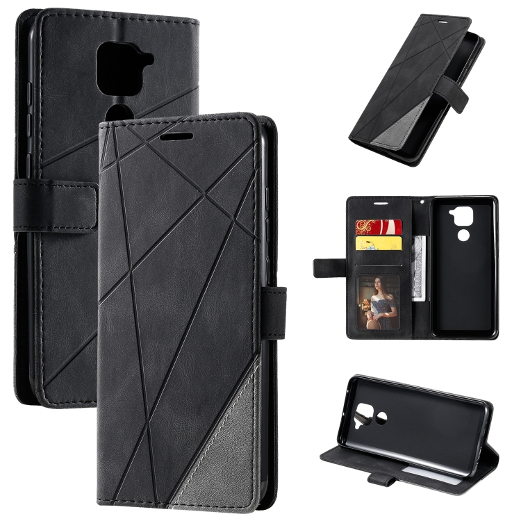

For Xiaomi Redmi Note 9 Skin Feel Splicing Horizontal Flip Leather Case with Holder & Card Slots & Wallet & Photo Frame(Black)