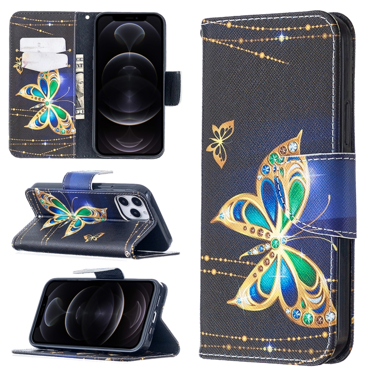 

For iPhone 12 / 12 Pro Colored Drawing Pattern Horizontal Flip Leather Case with Holder & Card Slots & Wallet(Big Butterfly)