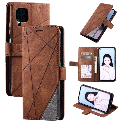 

For Huawei P40 Lite Skin Feel Splicing Horizontal Flip Leather Case with Holder & Card Slots & Wallet & Photo Frame(Brown)