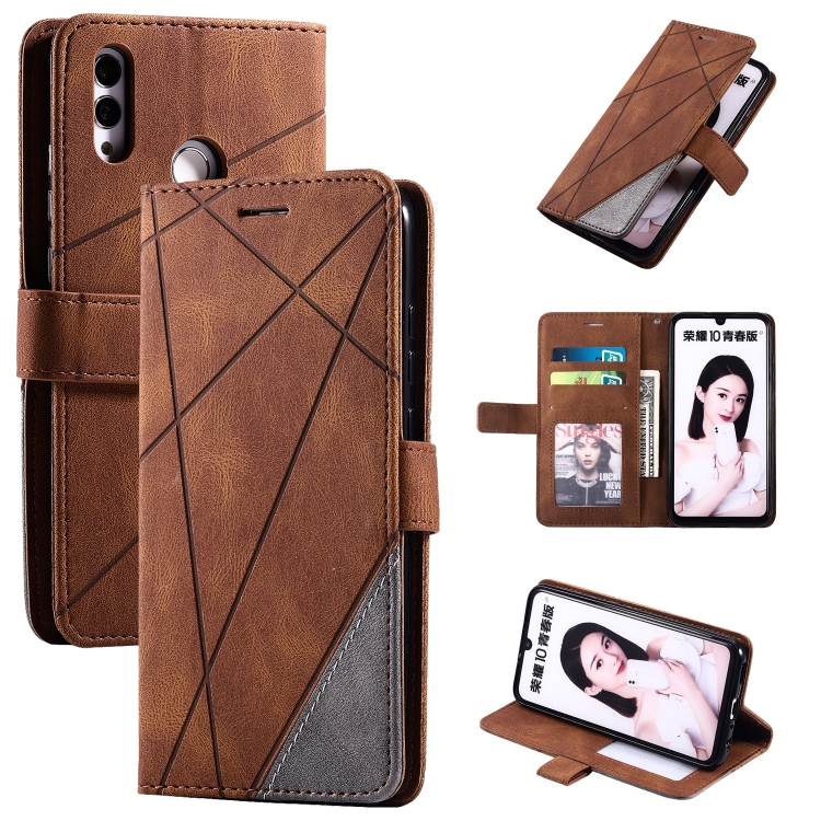 

For Huawei Honor 10 Lite Skin Feel Splicing Horizontal Flip Leather Case with Holder & Card Slots & Wallet & Photo Frame(Brown)