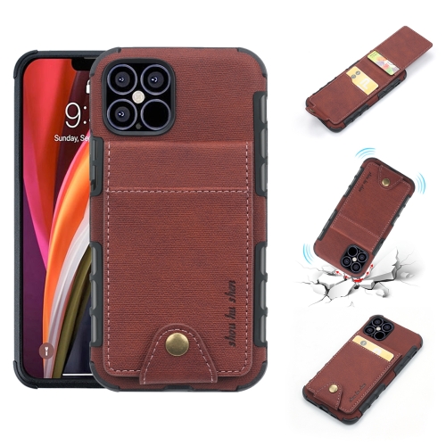 

For iPhone 12 Pro Max Cloth Texture + TPU Vertical Flip Case with Card Slots(Brown)