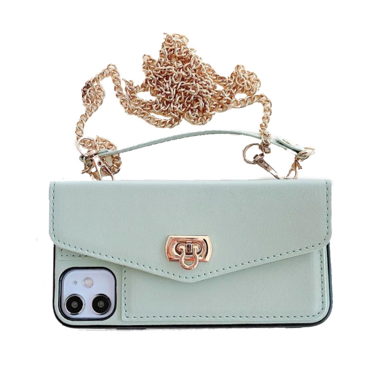 

For iPhone 11 Creative Solid Color Handheld Leather Case with Wallet & Chain(Light Green)