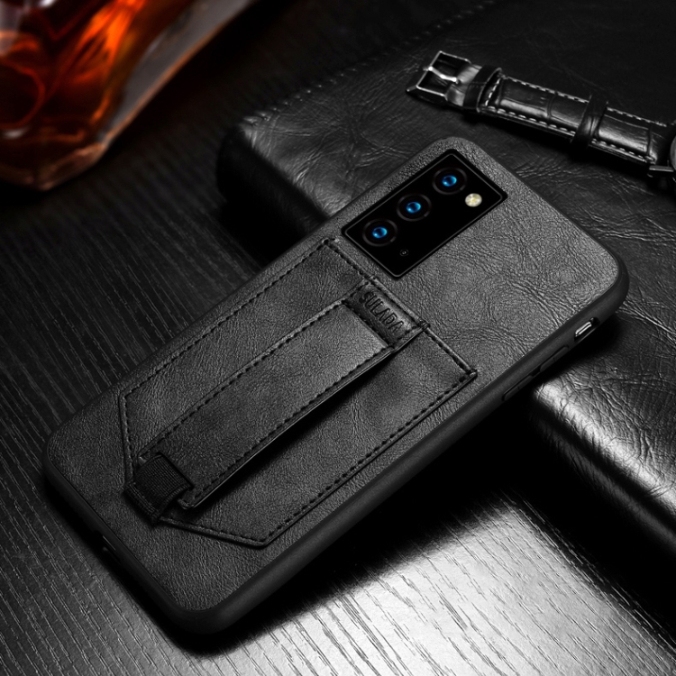

For Samsung Galaxy Note20 SULADA Shockproof TPU + Handmade Leather Protective Case with Holder & Card Slot & Hand Strap(Black)
