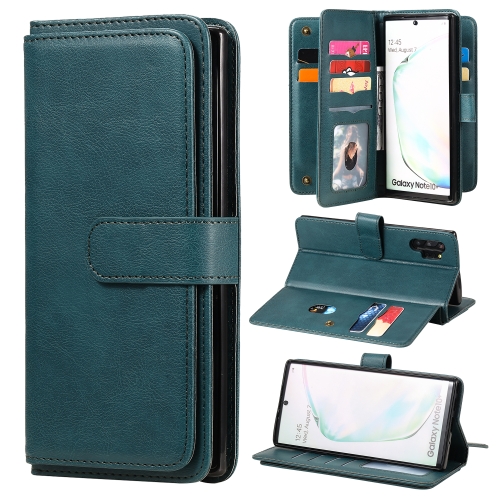 

For Samsung Galaxy Note10+ Multifunctional Magnetic Copper Buckle Horizontal Flip Solid Color Leather Case with 10 Card Slots & Wallet & Holder & Photo Frame(Dark Green)