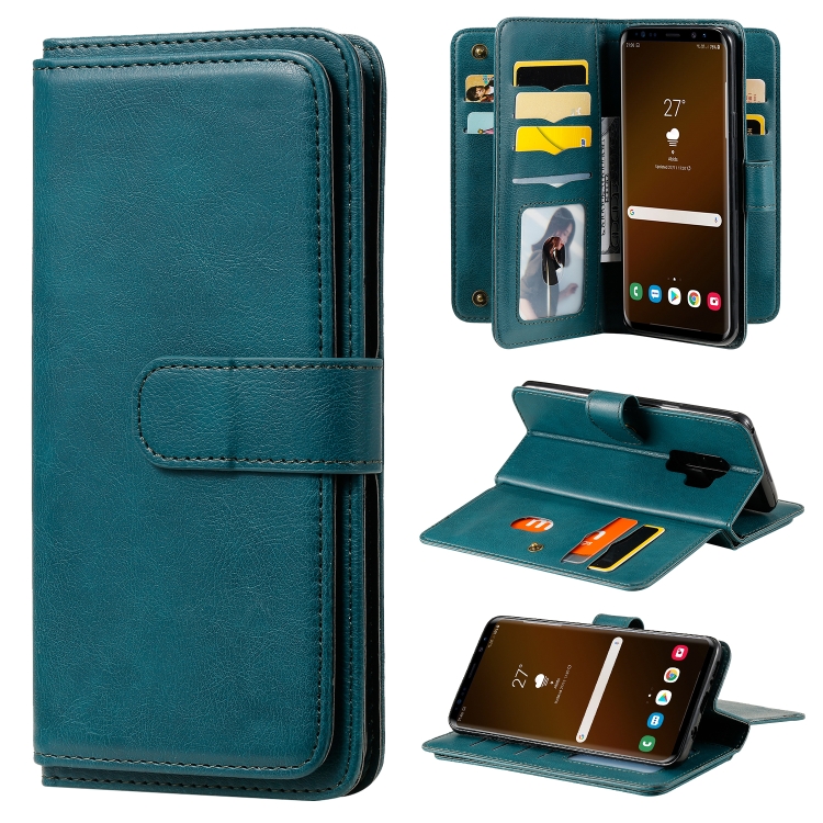 

For Samsung Galaxy S9+ Multifunctional Magnetic Copper Buckle Horizontal Flip Solid Color Leather Case with 10 Card Slots & Wallet & Holder & Photo Frame(Dark Green)