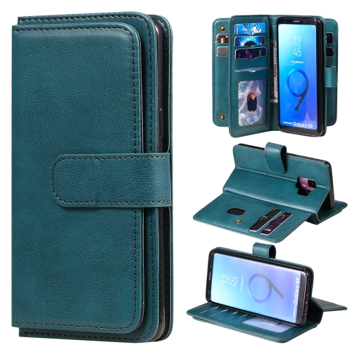 

For Samsung Galaxy S9 Multifunctional Magnetic Copper Buckle Horizontal Flip Solid Color Leather Case with 10 Card Slots & Wallet & Holder & Photo Frame(Dark Green)