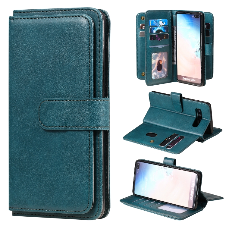 

For Samsung Galaxy S10+ Multifunctional Magnetic Copper Buckle Horizontal Flip Solid Color Leather Case with 10 Card Slots & Wallet & Holder & Photo Frame(Dark Green)