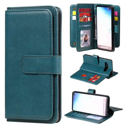

For Samsung Galaxy S10 Multifunctional Magnetic Copper Buckle Horizontal Flip Solid Color Leather Case with 10 Card Slots & Wallet & Holder & Photo Frame(Dark Green)