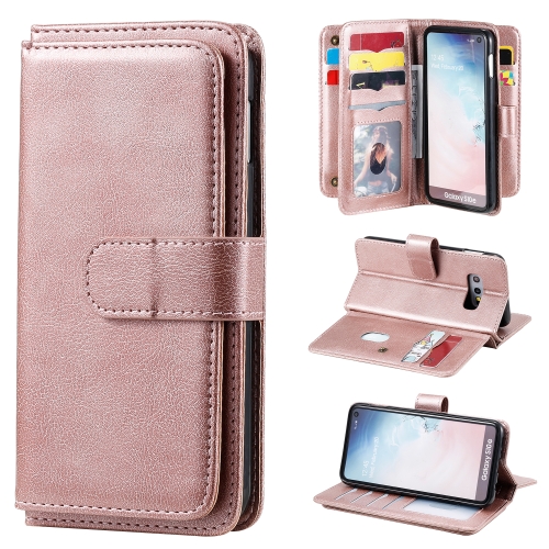 

For Samsung Galaxy S10e Multifunctional Magnetic Copper Buckle Horizontal Flip Solid Color Leather Case with 10 Card Slots & Wallet & Holder & Photo Frame(Rose Gold)