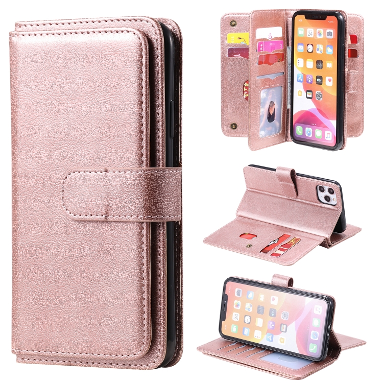 

For iPhone 11 Pro Max Multifunctional Magnetic Copper Buckle Horizontal Flip Solid Color Leather Case with 10 Card Slots & Wallet & Holder & Photo Frame(Rose Gold)