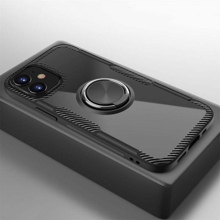 

For iPhone 12 mini Shockproof Transparent TPU + Acrylic Protective Case with Ring Holder(Black)