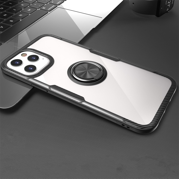 

For iPhone 12 / 12 Pro Shockproof Transparent TPU + Acrylic Protective Case with Ring Holder(Black)
